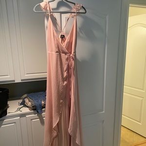 Lulu’s High- Low Wrap Dress SMALL- Blush Pink